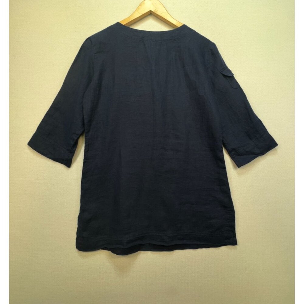 Tommy Hilfiger Womens Lace-Up Tunic Top Size S Navy Blue 3/4 Sleeves Pocket Chic - Picture 9 of 11